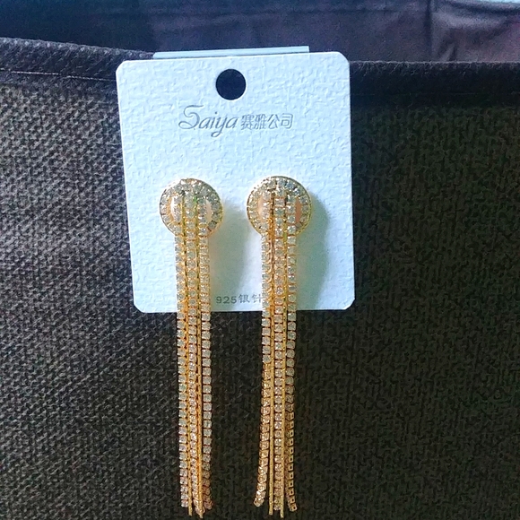 💗 925 Gold Crystals Drop Earrings💕 - Picture 4 of 8